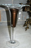 Large Glass Flower Vase with Plastic Liner, 16” H