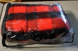 Handsome JC Penney Red & Black Plaid Blanket in Storage Bag