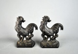 Vintage Pair of Iron Rooster Bookends