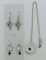 Lot of Three Costume Jewelry Items: Matching Earrings & Pendant Necklace (16” L) & Earrings