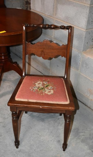 Cute Vintage Side Chair with Embroidered Floral Seat