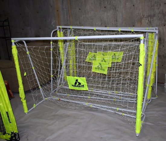 Set of Six Youth Size (4' H x 6' W) Soccer Goals by Brava, Nylon Netting on Metal Frame