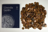 Lot of ~674 US Lincoln Wheat Pennies and A Collectors Coin Holders