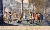 Hand Tinted Copper Engraving by Bartolozzi (1727-1815) of “Inside of Royal Exchange” by J. Chapman