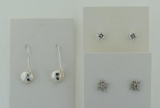 Lot of 3 Jewelry Earring Pairs: 14K Gold Stars w/ Diamond Chips, Sterling w/ CZ Solitaires, Dangle P