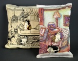Set of 5 Jude Holdsworth Ceramic Art Cat Pins  & 2 Matching Pillows