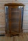 Antique Bowfront Oak Curio, Three Glass Shelves, Key in Lock