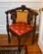 Ornate and Lovely Carved Mahogany Corner Chair w/ Dragonfly Upholstered Seat