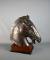 Large 17” Sculpted Bronze Horse's Head on Weighted Wooden Base