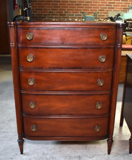 Stately Sheraton Style Swell-Front 5-Drawer Mahogany Dresser Chest by Drexel Furniture