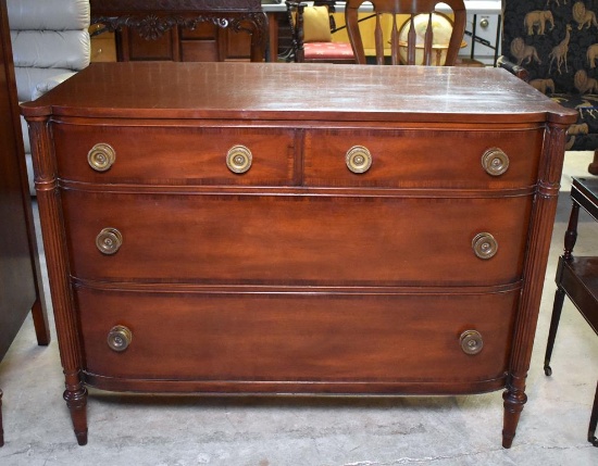 Stately Sheraton Style Swell-Front 3-Drawer Mahogany Dresser Chest by Drexel Furniture