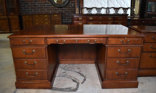 Fine Vintage Executive Mahogany Desk by Alma Desk Co. of High Point, NC with Leather Blotter Pad