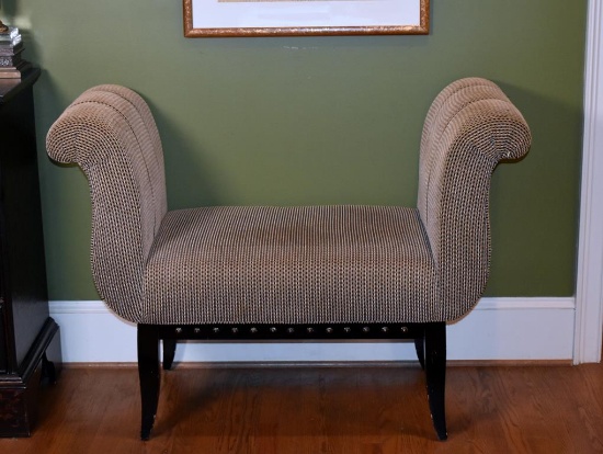 Pretty Upholstered Scroll Arm Bench