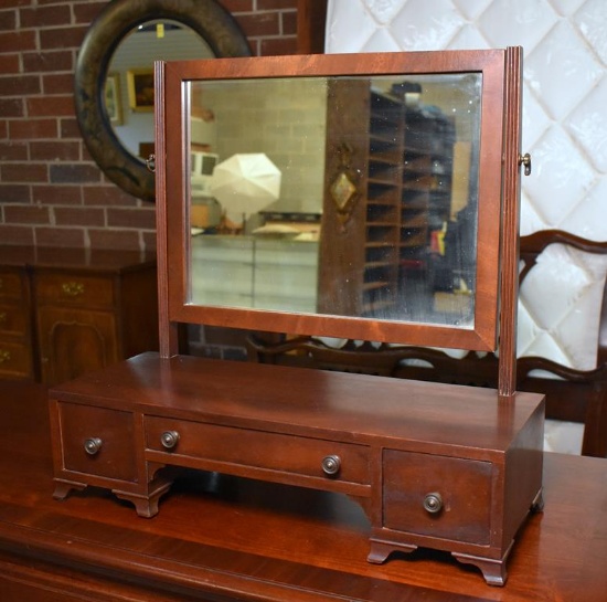 Handsome Vintage Mahogany Shaving Mirror Stand with Three Drawers