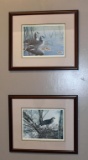 Pair of Paul Harpley Ltd Ed. Prints, Geese & Raptor, Black Frames