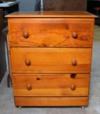 Vintage Small Pine Three Drawer Chest on Caster Feet