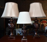 Lot of Three Bronzed Finish Twist Column Table Lamps