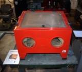 Red Sandblast Cabinet on Wooden Stand w/ Safety Blasting Hood, Gloves