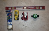 Lot of 5 Tools & Utility Items: Unitek Level, Rope, Strait-Line Digital Tape, Ratchet Tie Down, More