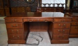 Fine Vintage Executive Mahogany Desk by Alma Desk Co. of High Point, NC with Leather Blotter Pad