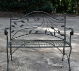 Elegant Metal Outdoor Bench with Verdigris Finish