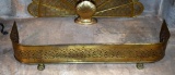 Vintage Ornately Pierced Paw Footed Brass Fireplace Fender