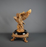 Exquisite Sculpted Metal Eagle on Sculpted Metal and Black Marble Base, 12” H