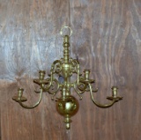 Brass Five-Light Dutch Colonial Candelabra Wall Sconce