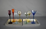 Collection of Seven Colored 5-6” Glass Stemware & Trays