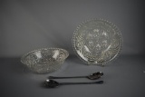 Pair of Vintage Glass Serving Bowls & Pair of Epne Silverplate Salad Service