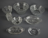 Lot of Eight Vintage Pressed Glass Serving Dishes & Canister