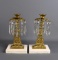 Pair of 10.5” Gilt Metal Girandole Figural Prism Candlesticks w/ Marble Bases, Cherub Motif