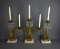 Antique Gilt Metal Mantle Girandole Candlestick Set w/ Marble Bases, Colonial Figural Motif