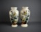 Pair of Antique 13” H Handpainted White Bristol Ware Vases, Bird Motif