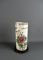 Tall 11” H Chinese Cylinder Vase on Wooden Base, Chrysanthemum & Bird Motif