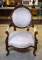 Victorian Style Carved Mahogany Parlor Armchair, New Neutral Velour Upholstery