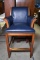 Vintage Blue Leather Upholstered Bar Chair, Nailhead Trim