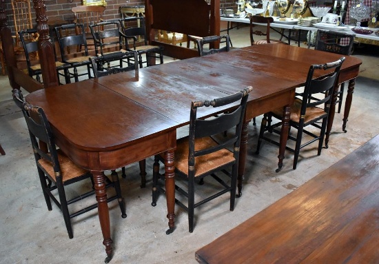 Figured Mahogany Federal Sheraton Period Ca. 1795 “D” Table Dining Table, Brass Caster Feet