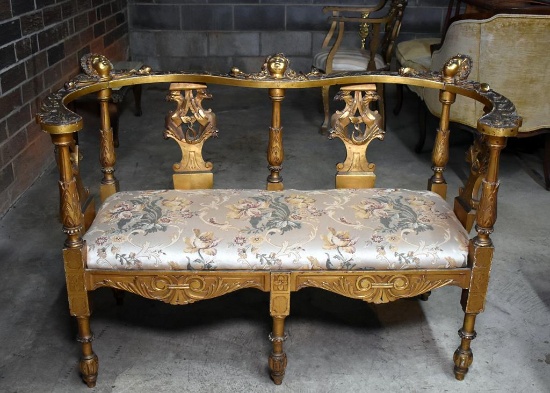 Delicate 19th C. Italian Settee, Cherub Head & Griffin Motif