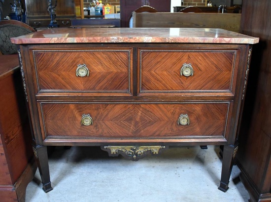 Lovely Late 19th–Early 20th C. Empire Style Server, Red Marble Top, Bookmatched Front & Sides