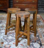 Set of 3 Antique Heart Pine Hand Made Stools