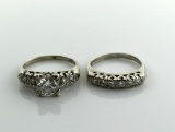 Lovely Vtg. Ladies Engagement Ring & Wedding Band Set w/ ~1.25 Carat Diamonds, Set in 14K White Gold