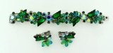 Fabulous Vintage Juliana Green Iridescent Demiparure: 7” Bracelet & Clip Earrings