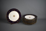 Lot of Eight Antique Royal Vienna 10” Blue, White, & Gilt Plates