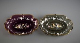Lot of Two Elegantly Handpainted Antique Glass Bowls, Bird Motif