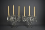 Magnificent Pair of Fostoria 11” H Triple Candelabras w/ Removable Bobeche Prism Supports