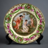 Antique Prov Saxe ES Germany Handpainted Classical Sapphic Art 9.75” Porcelain Plate w/ Stand
