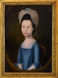 Unattributed, Early American Portrait of Young Lady, New England, Oil on Canvas,