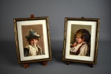 Pair of Miniature Portraits, Two Children, Oil on Board, Unsigned