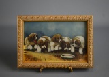 Miniature Oil on Board, Puppies, Unsigned